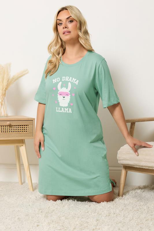  YOURS Curve Green Llama Side Split Nightdress