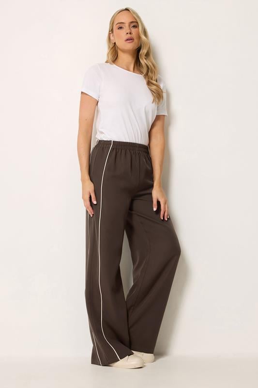 LTS Tall Women's Chocolate Brown Piped Wide Leg Trousers | Long Tall Sally 1