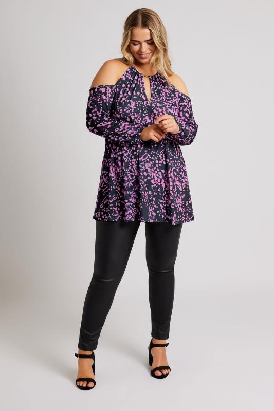 YOURS LONDON Plus Size Purple Animal Print Cold Shoulder Top | Yours Clothing 3