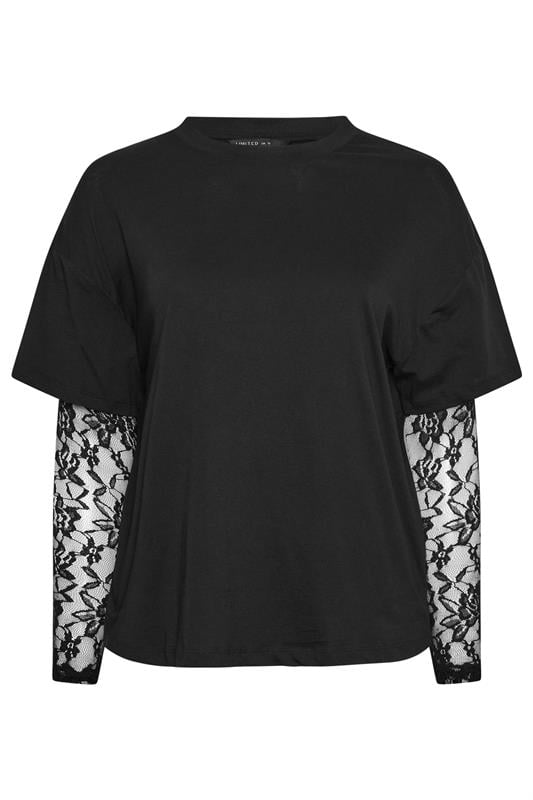 LIMITED COLLECTION Plus Size Black Lace Long Sleeve T-Shirt  | Yours Clothing 1
