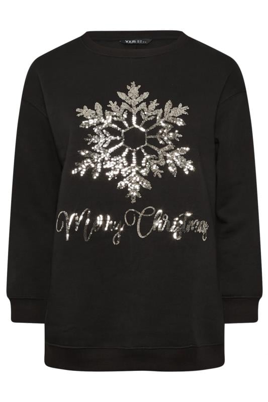 YOURS Plus Size Black Sequin Embellished 'Merry Christmas' Sweatshirt | Yours Clothing 5