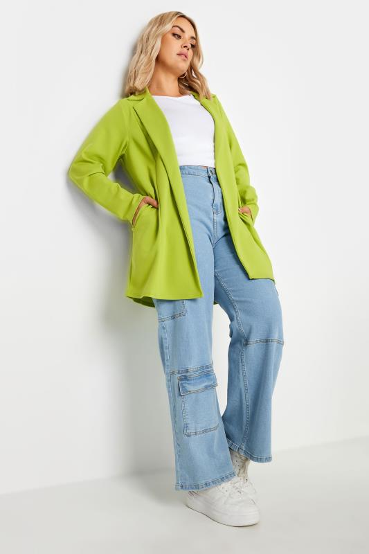 YOURS Curve Plus Size Green Scuba Blazer | Yours Clothing 2