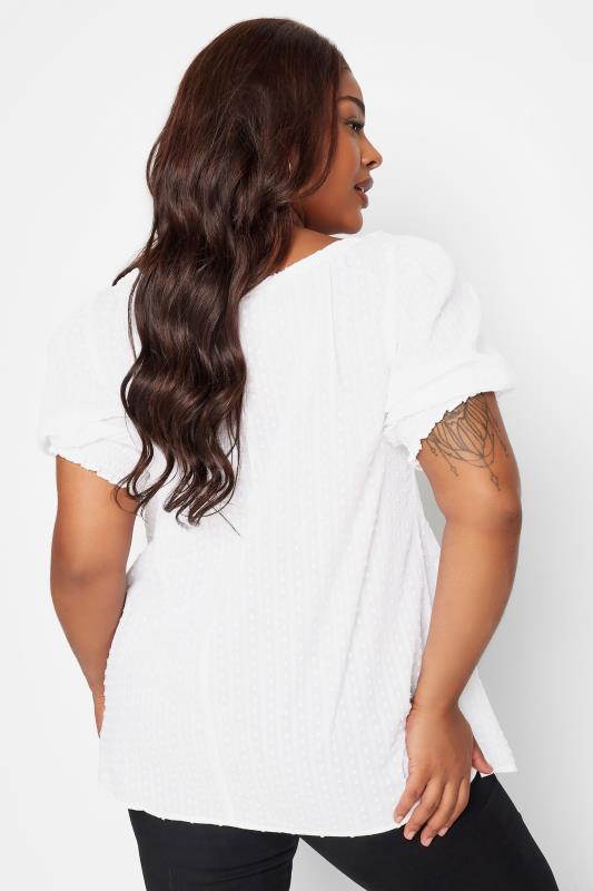 YOURS Plus Size White Dobby Tie Neck Top | Yours Clothing 3