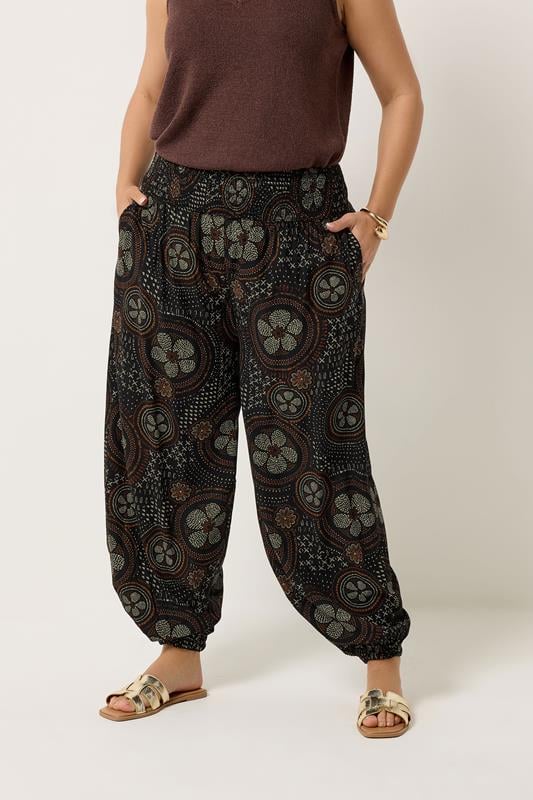 YOURS Curve Black Abstract Floral Balloon Trousers
