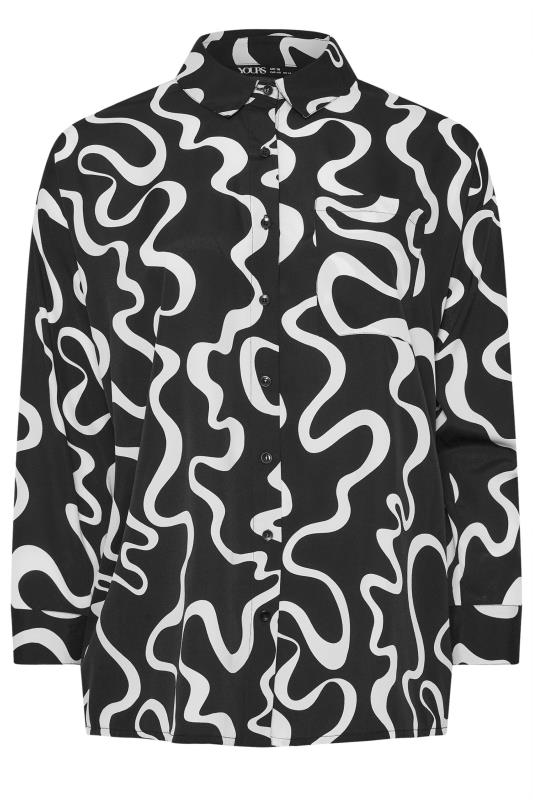 YOURS Plus Size Black & White Abstract Squiggle Print Oversized Shirt | Yours Clothing  6