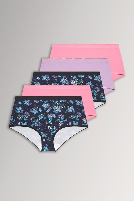  YOURSET 5 PACK Curve Pink & Navy Blue Floral Butterfly Full Briefs