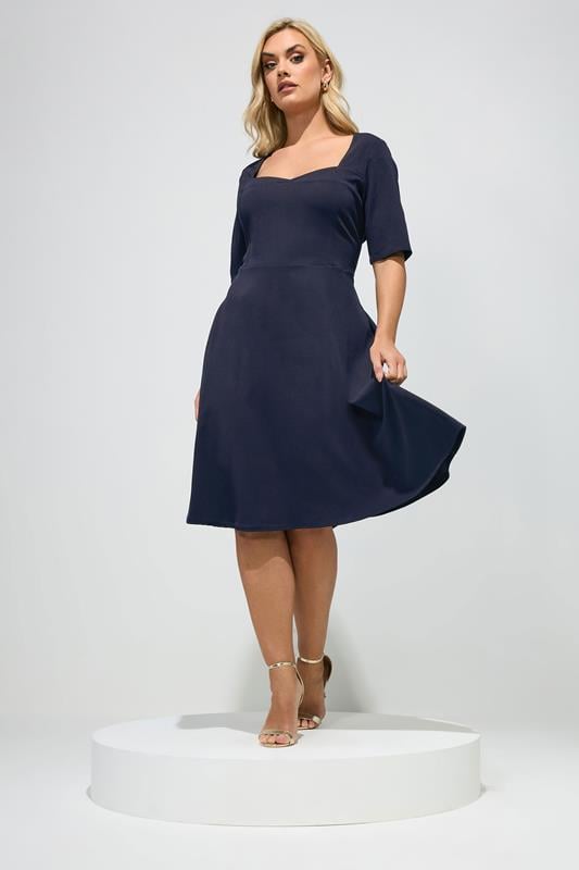  YOURS LONDON Curve Navy Blue Panel Skater Dress