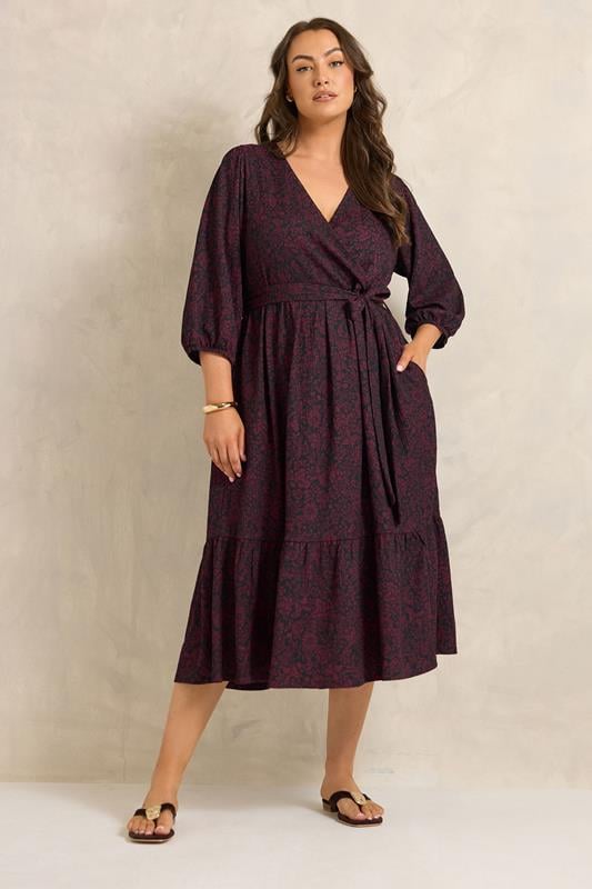 EVANS Plus Size Red Berry Floral Wrap Dress | Evans 1