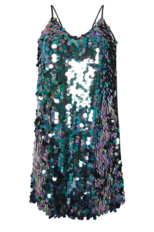YOURS LONDON Plus Size Teal Blue Sequin Slip Dress | Yours Clothing 6