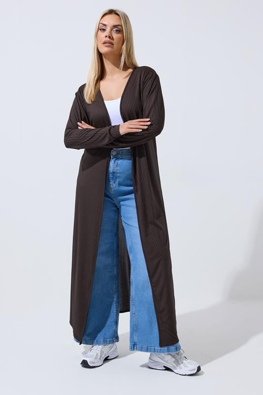  LIMITED COLLECTION Curve Chocolate Brown Ribbed Maxi Cardigan