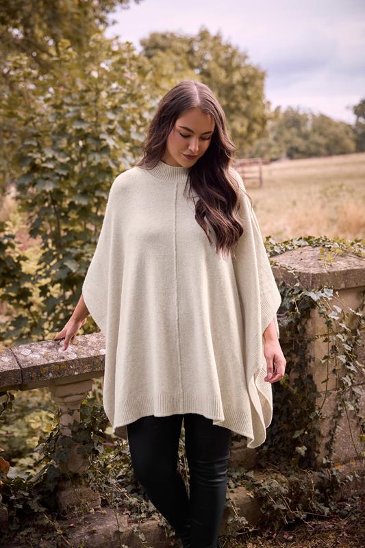 Plus Size  EVANS Curve Natural Brown Seam Detail Knitted Cape