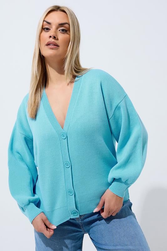  LIMITED COLLECTION Curve Light Blue Balloon Sleeve Knitted Cardigan
