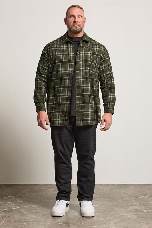 JACK & JONES Big & Tall Green Flannel Checked Shirt | BadRhino 1