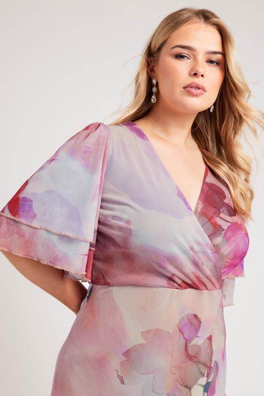 YOURS LONDON Plus Size Pink Abstract Floral Print Wrap Maxi Dress | Yours Clothing 3