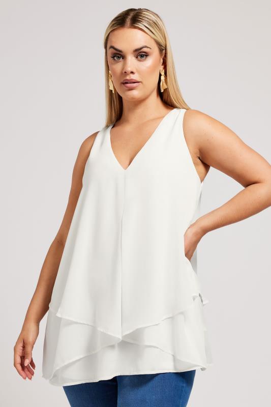 YOURS LONDON Plus Size White Layered Sleeveless Blouse | Yours Clothing 1