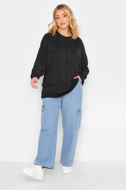 YOURS Curve Black Ribbed Soft Touch Top | Yours Clothing 2