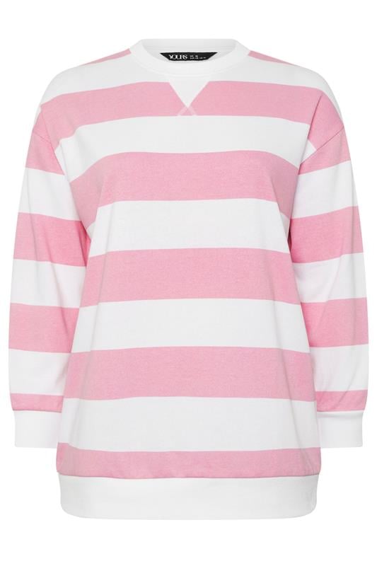YOURS Plus Size Pink & White Stripe Sweatshirt | Yours Clothing 5