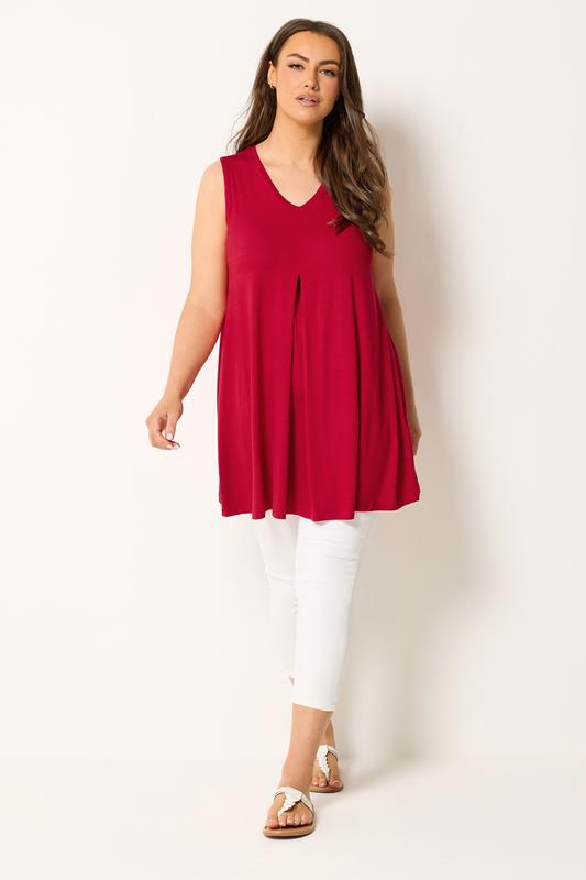 YOURS Plus Size Red Pleat Front Vest Top | Yours Clothing 1