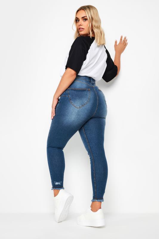 Plus Size Blue Distressed AVA Lift and Shape Skinny Jeans | Yours Clothing 3