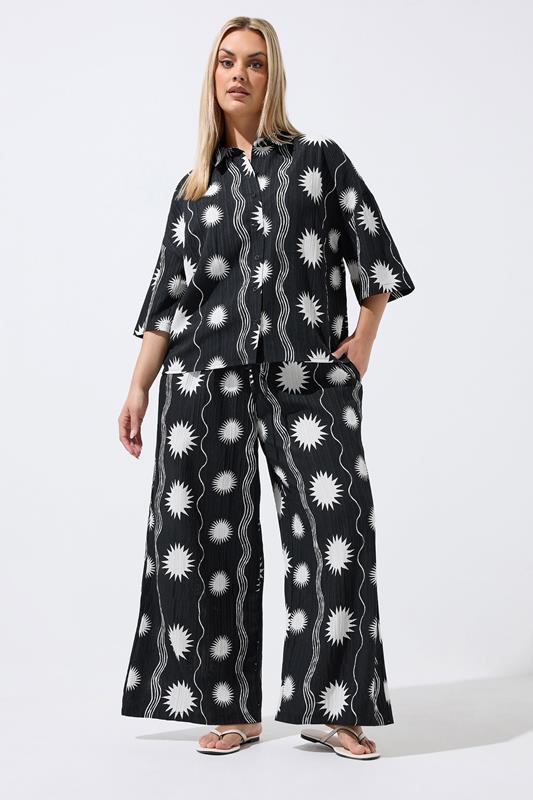 LIMITED COLLECTION Plus Size Black Sun Crinkle Shirt | Yours Clothing 1
