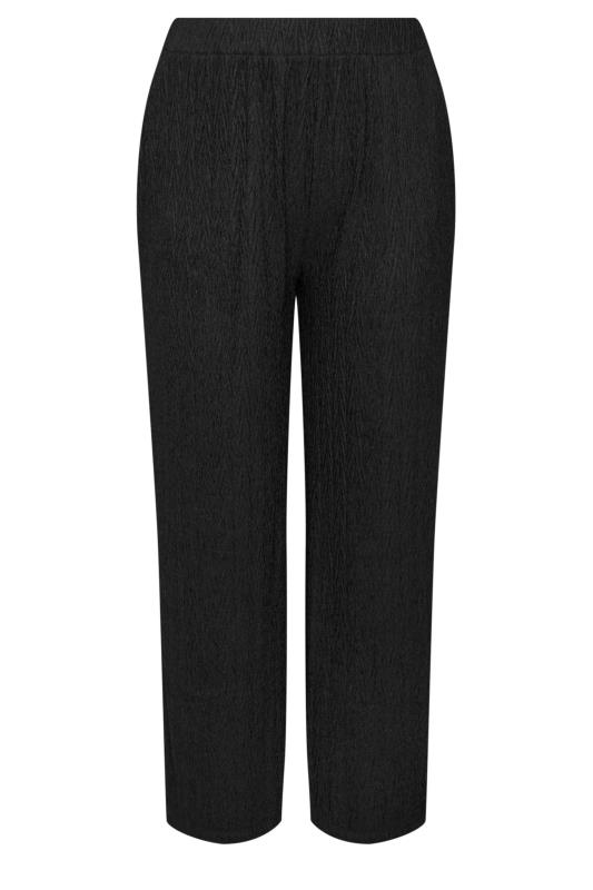 YOURS Plus Size Black Crinkle Plisse Wide Leg Trousers | Yours Clothing 5