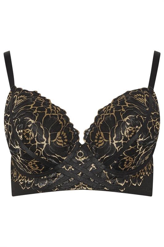 YOURS Plus Size Black & Gold Floral Padded Bra | Yours Clothing 5