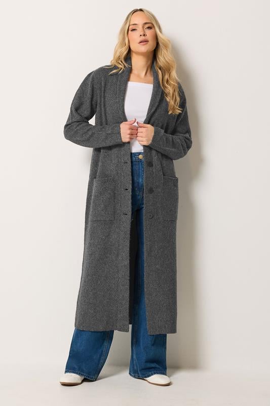 LTS Tall Grey Button Knitted Coatigan | Long Tall Sally 1