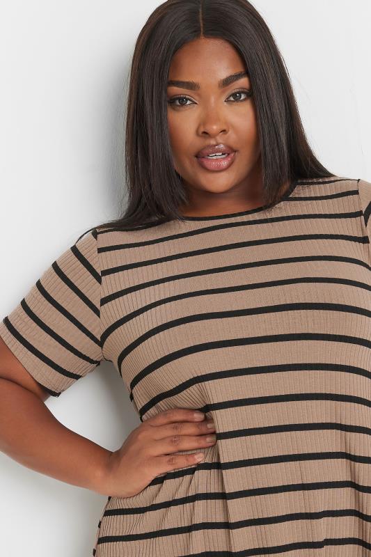 YOURS Plus Size Brown Stripe Ribbed Swing T-Shirt | Yours Clothing  4