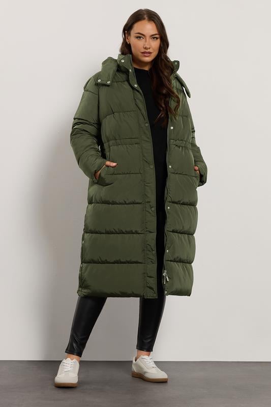 Plus Size  EVANS Curve Khaki Green Maxi Puffer Coat