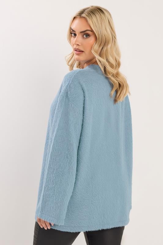 YOURS Plus Size Blue Fluffy Knit Jumper | Yours Clothing 2