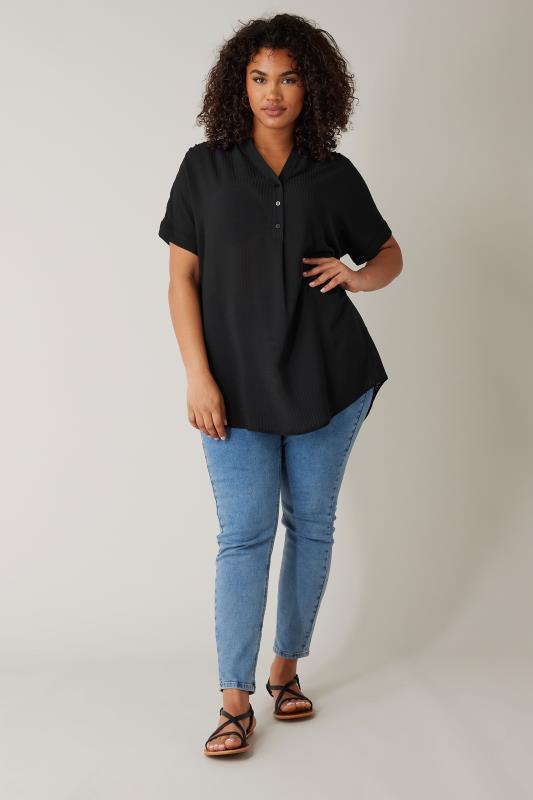 EVANS Plus Size Black Woven Check Blouse | Evans  2