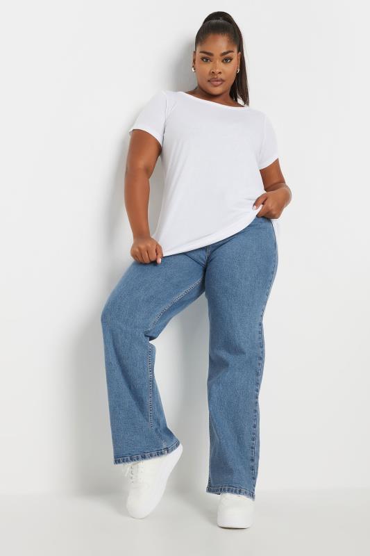 YOURS Plus Size Mid Blue Wide Leg Denim Jeans | Yours Clothing  2