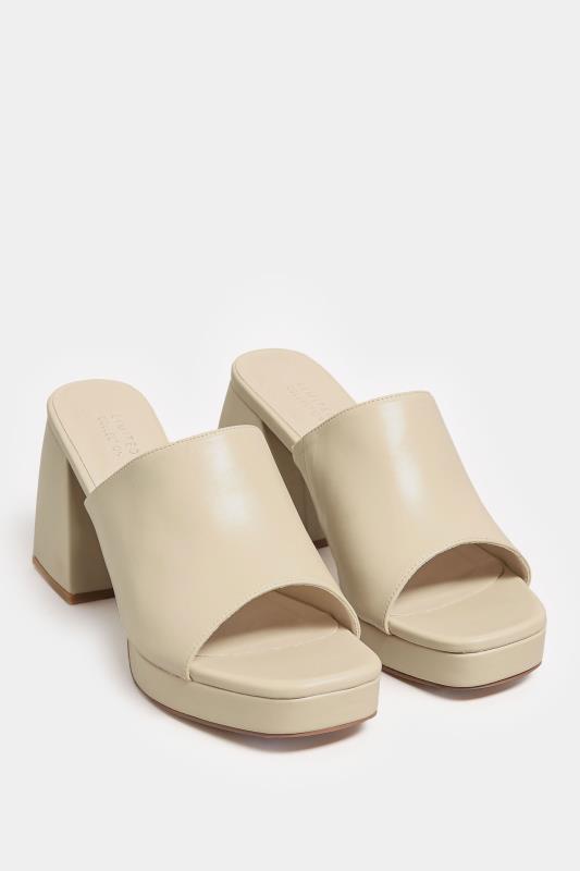 Cream Platform Block Mule Sandal Heels In Wide E Fit | Yours Clothing  2