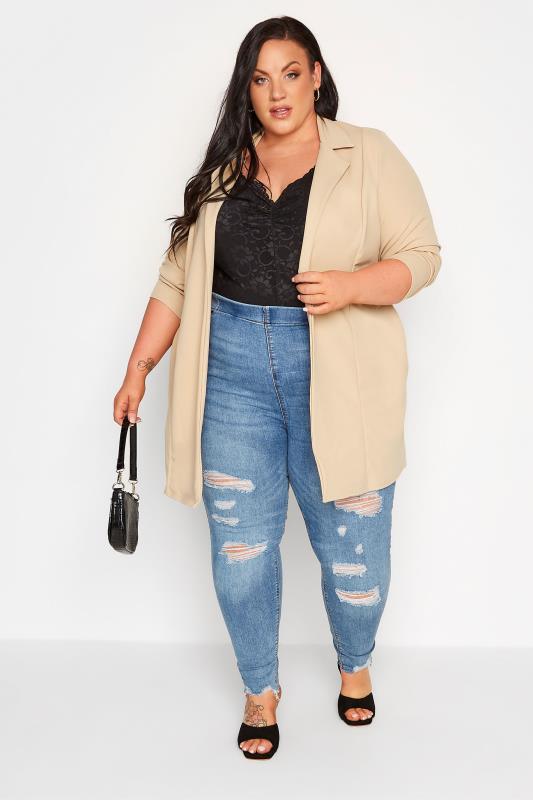 YOURS Curve Plus Size Beige Brown Longline Blazer | Yours Clothing  2