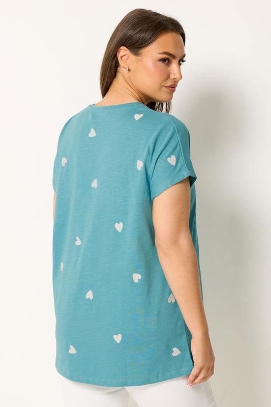 YOURS Plus Size Light Blue Embroidered Heart T-Shirt | Yours Clothing 2