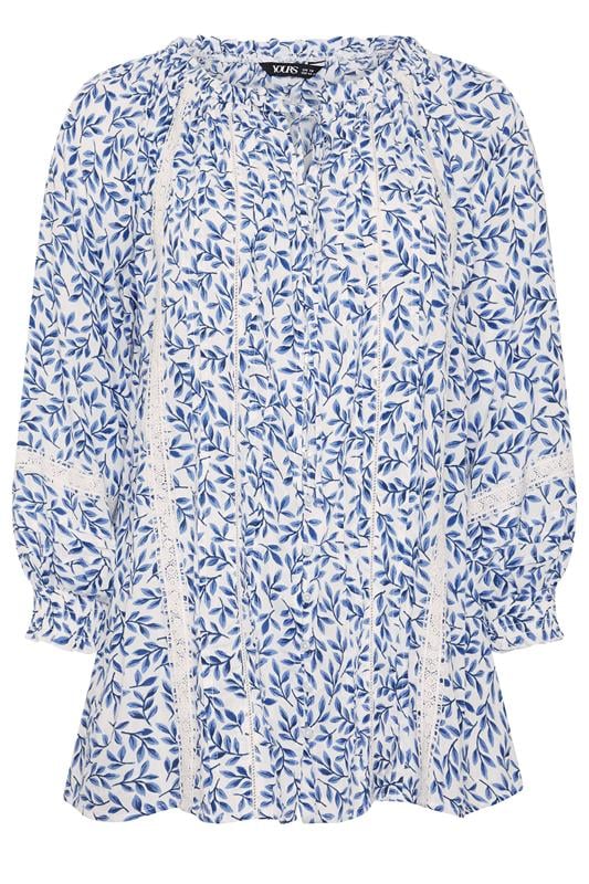 YOURS Plus Size Blue Leaf Pintuck Blouse | Yours Clothing 6