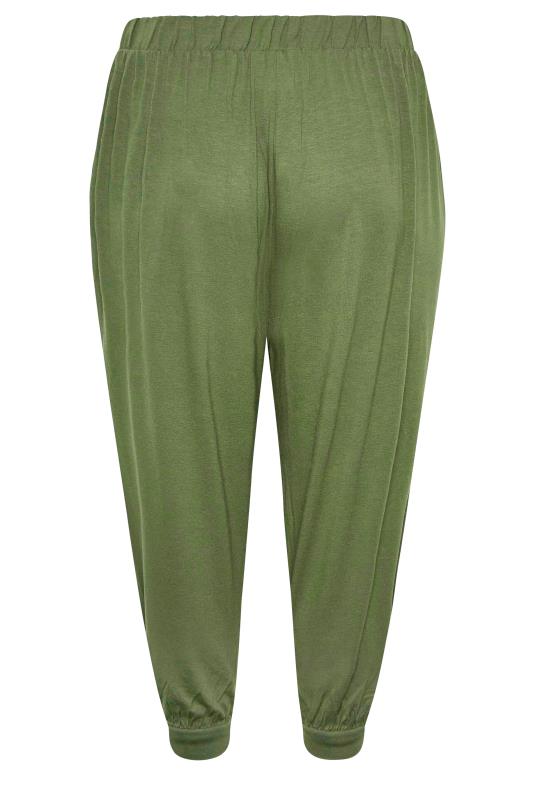 Plus Size Khaki Green Cropped Jersey Harem Joggers | Yours Clothing 6