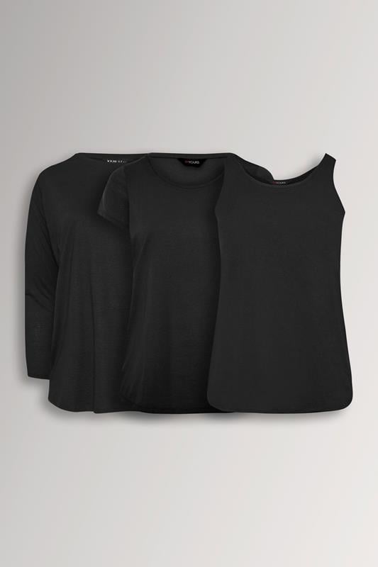  YOURSET Curve 3 PACK Black Core T-Shirt Essentials Set