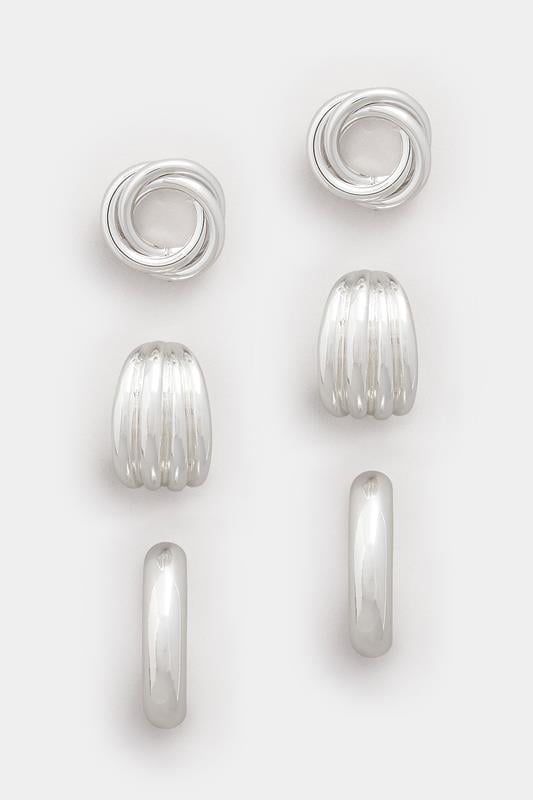  YOURSET 3 PACK Silver Tone Twist Hoop Earrings