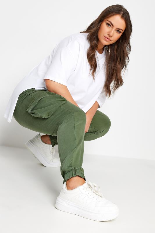 YOURS Plus Size Khaki Green Cargo Pocket Joggers | Yours Clothing 1