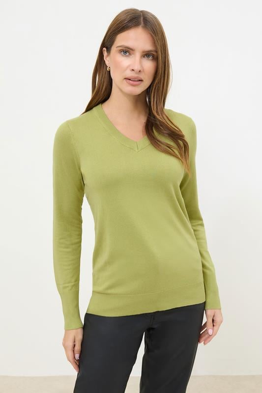 M&Co Green V-Neck Long Sleeve Jumper