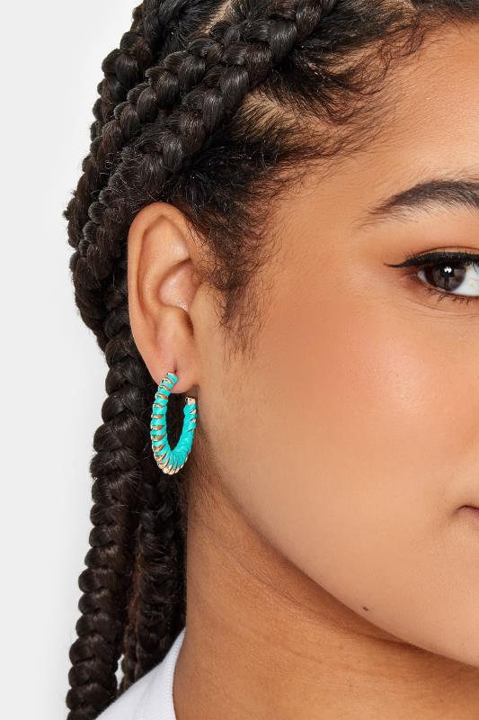 3 PACK Gold Tone Teal Hoop Earrings 2