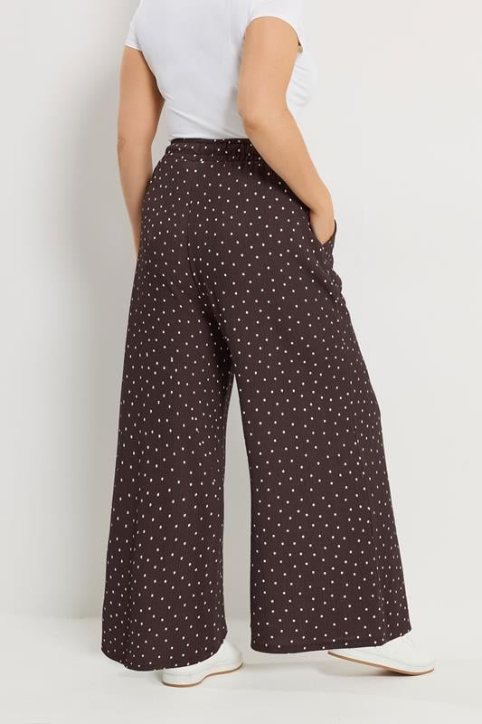 YOURS Plus Size Chocolate Brown Polka Dot Wide Leg Trousers | Yours Clothing 4