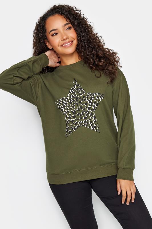 Women's  M&Co Green Animal Print Star Sweatshirt