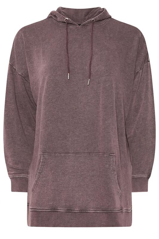 YOURS Plus Size Burgundy Red Acid Wash Hoodie | Yours Clothing 5