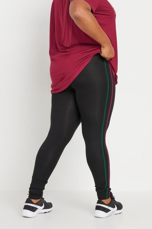 YOURS ACTIVE Plus Size Black Side Stripe Stretch Leggings | Yours Clothing 5