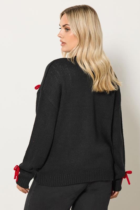 YOURS Plus Size Black Bow Detail Knitted Cardigan | Yours Clothing 2