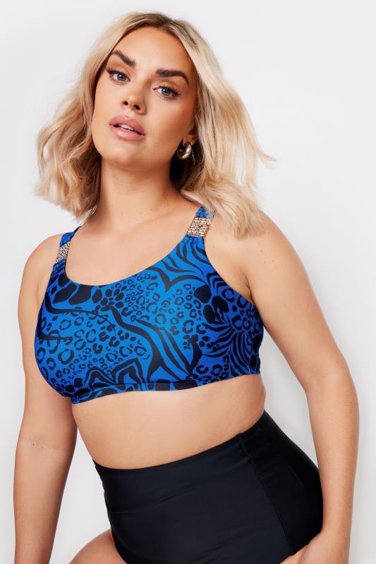 YOURS Plus Size Cobalt Blue Mixed Animal Print Bikini Top | Yours Clothing 4