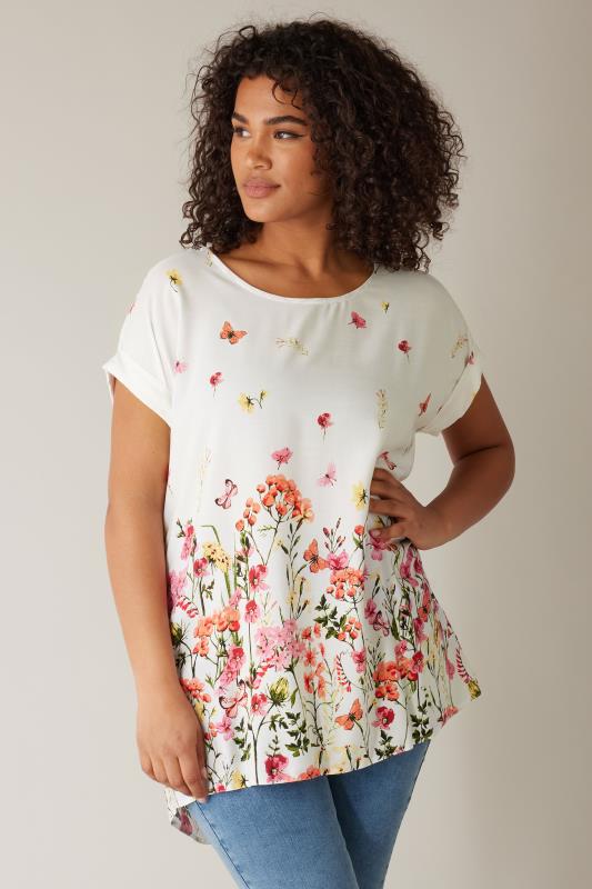 Plus Size  EVANS Curve White Floral Print Blouse