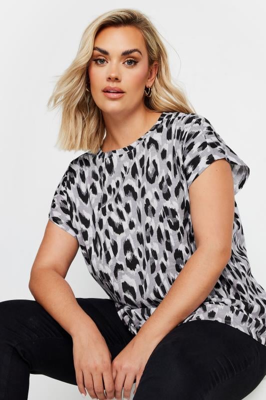 Plus Size  YOURS Curve Grey Leopard Print Top